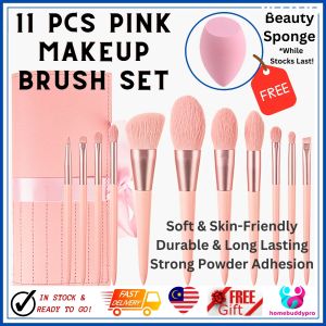 11-Piece Premium Makeup Brush Set with Beauty Sponge - High-Quality Foundation Powder Blush Contour Eyeshadow Brushes