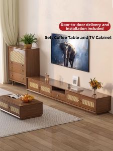 FANLUOWEI | Living Room Storage TV Cabinet and Coffee Table Set Retro Style