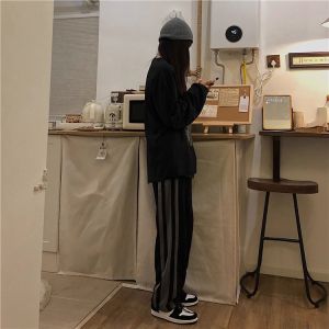 Spring Autumn Loose Straight Leg Striped Sports Pants Women Commute Casual Long Trousers Versatile Comfortable Fit Sweatpants