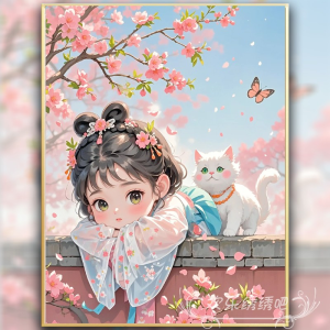 Mèo Hoa Anh Đào Thêu Chữ Thập DIY Đá Quý Toàn Bộ Tay Làm Thủ Công Phòng Ngủ Thêu Chữ Thập Theo Phong Cách Trung Hoa Mới