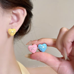 Sweet Butterfly Knot Heart Shaped Drip Glaze Womens Earrings Fresh Style Small Elegant High Quality Clasps Fashion Jewelry