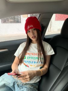 JIAONI Original American Style Colorful Letter Print Short Sleeve Contrast Summer Short Top Women Casual Cotton T-shirt