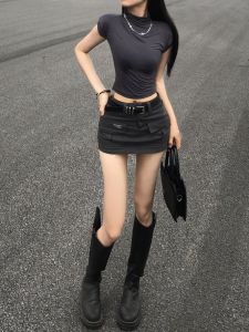 Váy Ngắn Chữ a Cạp Thấp Phong Cách Mỹ Cổ Điển Pure Desire Váy Ngắn Bó Sát Cho Nữ Váy Ngắn Quần Công Sở Mùa Xuân Hè Mới Về