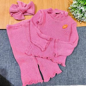 3 in 1 set rajut bayi perempuan baju celana bando rajut 0-4bulan