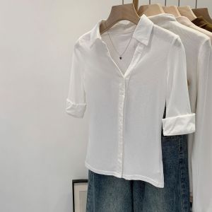 Sun Protection Lightweight Polo Shirt Female 2025 Summer New White Medium Sleeve