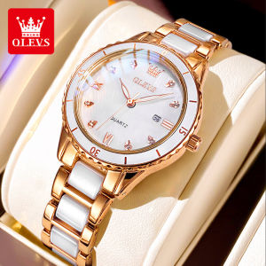 OLEVS official original womens watch new authentic waterproof luxury brand casual fashion rose gold luminous diamond calendar quartz watch stainless steel strap gift for girlfriend