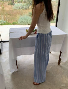 กางเกงขายาวทรงหลวมสบาย ๆ สีฟ้าลายทาง กางเกงขายาวทรงตรงสำหรับผู้หญิง ทรงสลิมฟิต กางเกงขายาวทรงตรง กางเกงขายาวทรงตรง