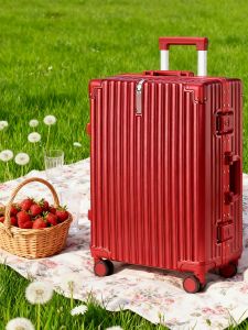 MANLVSHI | Aluminum Frame Red Luggage with Combination Lock Travel Suitcase