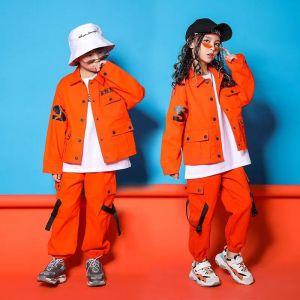 Celana Anak Laki Laki celana Perempuan Kostum Jazz Perkakas Oranye Pakaian Tari Jalanan Anak Laki-laki Panjang Pakaian Hiphop Anak-anak