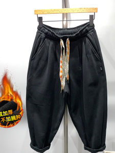 กางเกงขายาวทรงตรงผ้าฝ้ายแท้ฤดูหนาวสำหรับผู้ชาย กางเกงขายาวทรงหลวมสบาย ๆ บุขนแกะ ทรงฮาราจูกุ สไตล์เกาหลี เทรนด์ใหม่ 2024