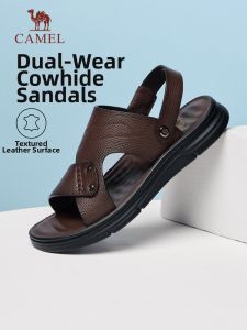 CAMEL | Leather Mens Breathable Beach Slippers