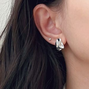 925 Sterling Silver Studs Earring for Women Vintage Crinkled Frosting Punk Rock Jewelry Party Gift Dropshipping