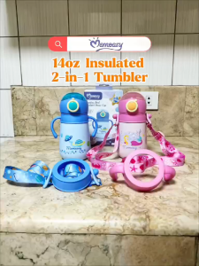 Momeasy 14oz Insulated Drinking Bottle Tumbler with Removable Handle & Strap for Baby to Toddler