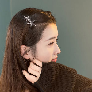 Full Diamond Starfish Barrettes Female Elegant Headdress Retro Hairpin Pearl Edge Clip Internet Celebrity Word Clip Affordable Luxury Style Duckbill Clip