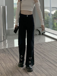 Street Style High Waisted Straight Leg Jeans Asymmetric Details Casual Pants for Women Fall 2022 Collection