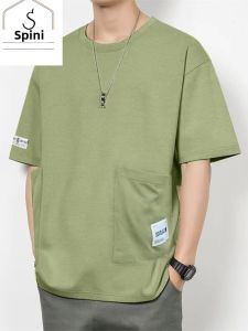 Thin Japanese Leisure Short Sleeve Mens Ice Silk Cool Feeling Loose Plus Size T-shirt 2024 Summer Quick-Drying Multi-Pocket Tops