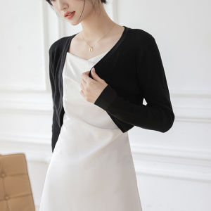 Korean Style Summer Knitted Cardigan Women Small Coat Long Sleeve Match Slip Dress Blouse Short Shawl