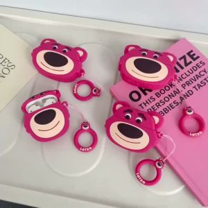 适用于Airpods3 1/2/pro/ Pro2 kartun comel AirPods getah lembut Bluetooth headset perlindungan kes headset strawberry bear biscuit case