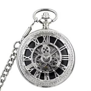 ＜1207＞  Automatic Gear Transparent Bottom Classic Roman Double Display Flip Mechanical Pocket Watch R Men and Women Student Old Watch