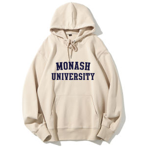 Monash University School Uniform Fleece Lined Hoodie Youth Casual Wear Red Wine Color Sweatshirt Cotton Polyester Blend