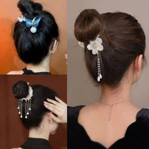 Ready Stock Luxury Diamond-studded Pearl Tassel Hair Clip Bud Clip High Ponytail Buckle Bud Hair Claw Women Birthday Party Wedding Hair Accessories