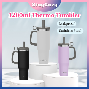 Comfazon 1200ml Stainless Steel Tumbler with Handle Straw Leakproof Insulated Travel Mug Hot Cold Cup Large Capacity Leakproof DesignThermal Flask