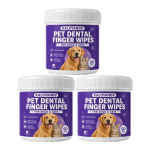 No-Rinse Dog Dental Care Wipes Cat & Dog Teeth Cleaning Finger Toothbrush Kit to Remove Plaque & Tartar Disposable - 50 Count