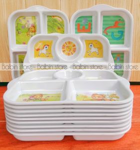 Balbin | promo 1 pcs piring bento kotak melamine ware food grade ukuran 29 cm  sekat lima motif karakter lucu
