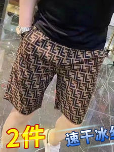 Quick Dry Ice Silk Shorts Mens Fashion Personalized Print Slim Fit Five-Quarter Pants Internet Famous Beachwear Summer