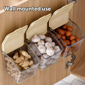 Kitchen Onion Garlic Organizer Basket with Lid Punch-Free Wall-Mounted Household Scallion Ginger and Garlic Storage Household Rack Dried Fruit Wall-mounted