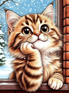 Huacan 5D DIY Diamond Painting Cat Winter Diamond Embroidery Animal Landscape Complete Kit Craft kit