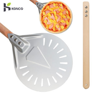 Konco Pizza Turning Peel Professional 7in/8in/9in Pizza Peel Turner Non-Slip Aluminum Turning Peel Pizza Paddle with 40cm/60cm Long Handle for Baking Homemade Pizza Bread