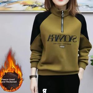 QIAOXIZI | Winter Warm POLO Neck One-Piece Fleece Top for Plus Size Elderly Women