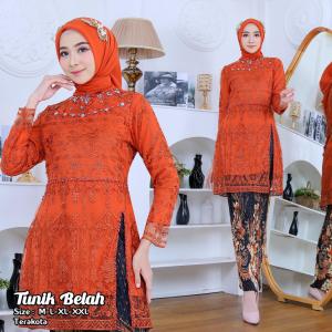 Setelan Kebaya Tunik belah bahan brokat tille mutiara payet terbaru