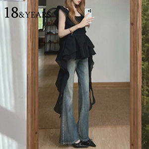 American Retro Bell Bottom Jeans Women High Waist Wide Leg Non Fitting Leggings Autumn Winter New Style Slimming Jeans