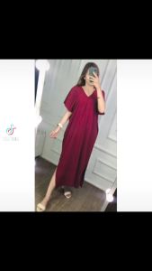 Long Dress Nagita Crinkle Airflow Terbaru V-neck