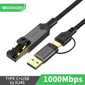 DOONJIEY USB Type-C to RJ45 Ethernet Adapter 1000Mbps Gigabit LAN Network Converter Support OTG Conversion for Laptop PC