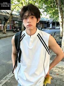 YOULIN | Cooling Stripe Henry Collar Mens Vest