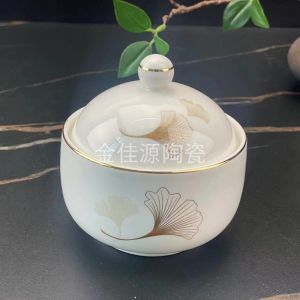 Water-Insulated Ceramic Soup Bowl with Lid for Restaurant Use Moon Cake Postpartum Nutrition Soup Dumpling Steamed Egg Dessert