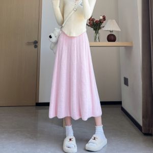 Thickened Mink Fur High Waist Knitted Mid-Length A-Line Skirt Womens Autumn Winter Warm Skirts Korean Style Commute