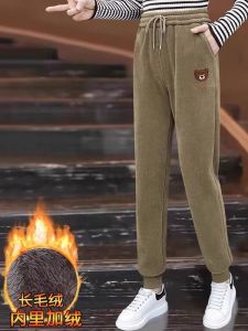 Womens Winter Thickened Fleece Lined Loose Fit Sports Casual Pants High Waist Long Trousers Harlan Style Versatile New 2024