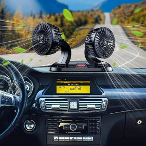SPACEK Car Fan - Dual Head USB Fan for Car Portable Vehicle Cooling Fan - Brushless Motor(2024 Upgraded) - 2 Speeds 360° Rotation for Car Dashboard SUV/RV/Truck/Sedan/Cruise/Office USB Powered