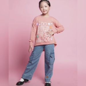 Little pineapple setelan kaos cargo jeans happy anak 4-9Y