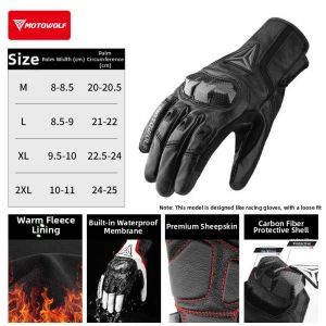 MOTOWOLF | Leather Carbon Fiber Anti-Slip Warm Winter Motorcycle Gloves
