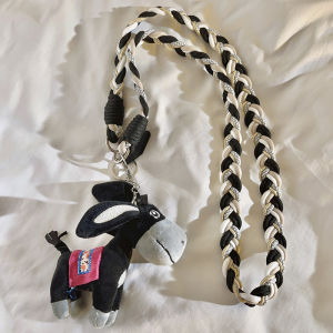 Black Plush Cartoon Donkey Doll Lanyard Phone Strap Nylon Weaving Belt Outdoor Multi-Functional Portable Female Shoulder Chain