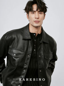 Karesino American Light Luxury Fall Lapels PU Leather Jacket Outwear Men Black Leisure Cargo Motorcycle Leather Coat