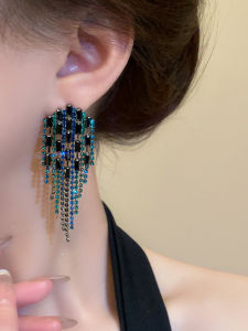 Exquisite Long Tassel Earrings Women Super Shiny Diamond Embedded Fashionable Versatile Exaggerated Ear Jewelry Trendy