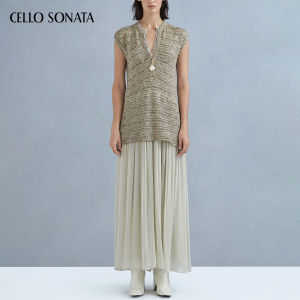 Cello Sonata | Sleeveless Retro Knitted and Mesh Double Layer V-Neck Dress