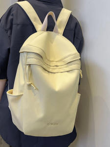 Pure Color Backpack Womens Large Capacity Travel Double Shoulder Bag Casual Korean Style School Bag Nylon Material Zipper Closure