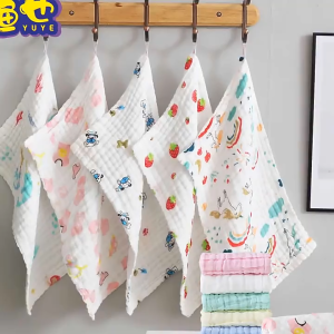 Khăn sữa trẻ em in họa tiết Vải gạc bong bóng cotton nguyên chất đã giặt Khăn tắm trẻ em nhăn Khăn xô trẻ em họa tiết hoạt hình